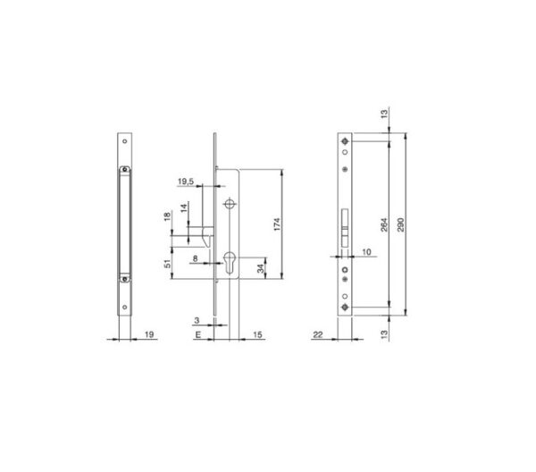 SERRATURA DA INCASSARE GANCIO E35 FR 22 AVVIT INOX - COD. 781402352 - immagine 2